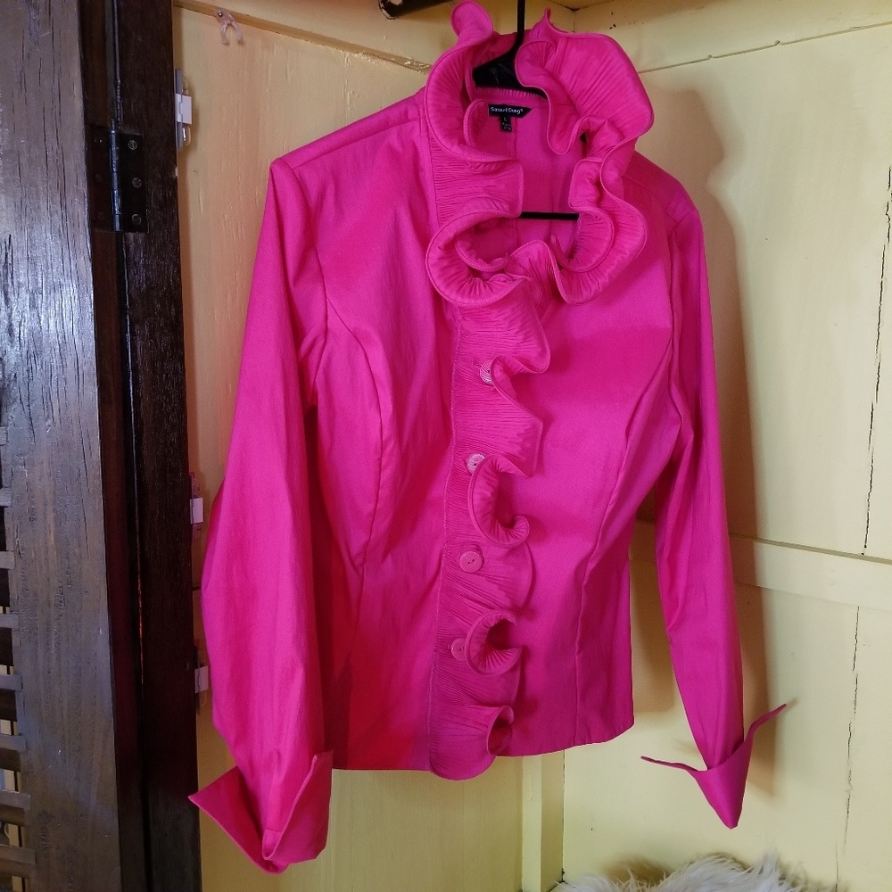 Fantastic Hot Pink Ruffled L Samuel Dong Blazer